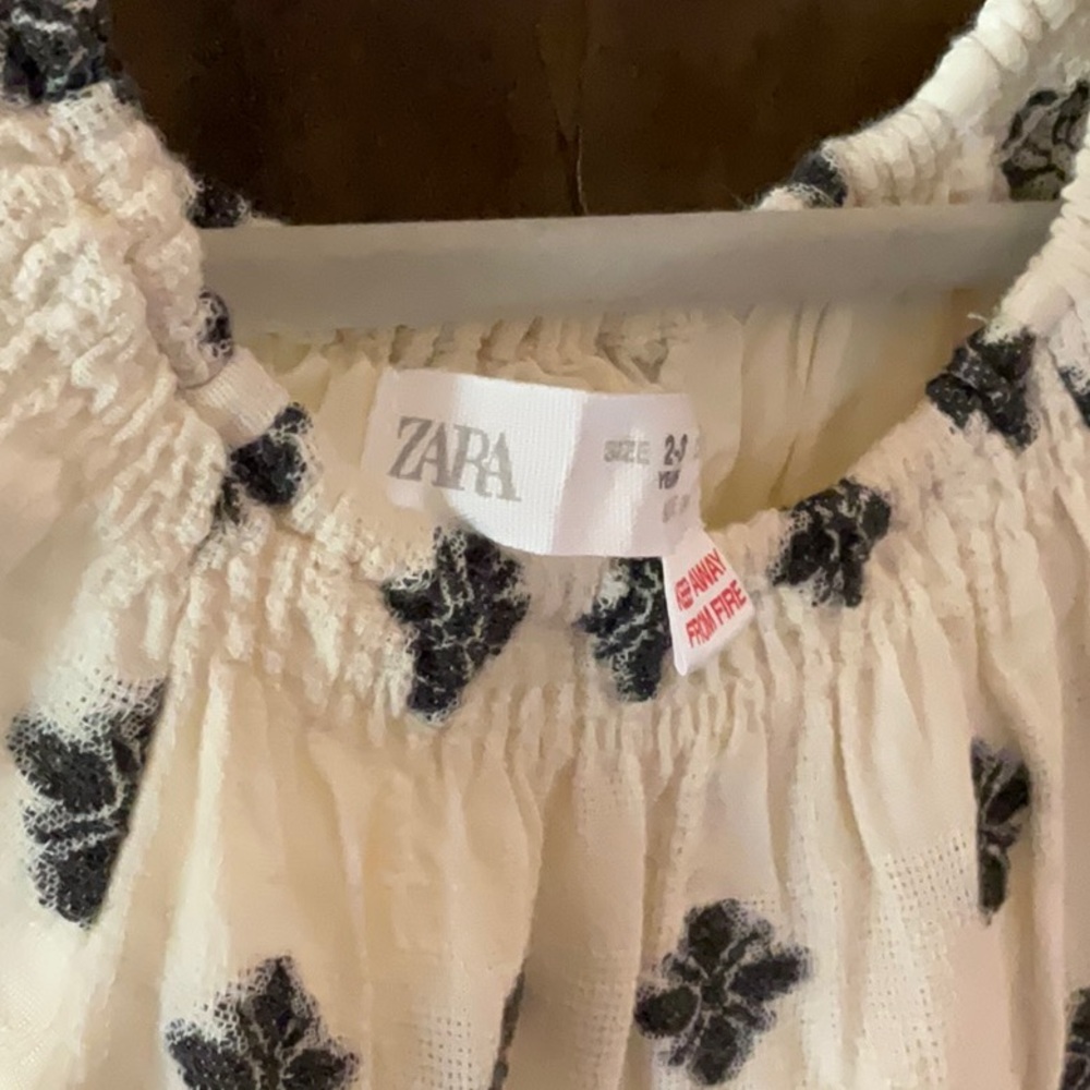 Cream and Blue Ruffled Sundress with Square Neck - Picture 3 of 5